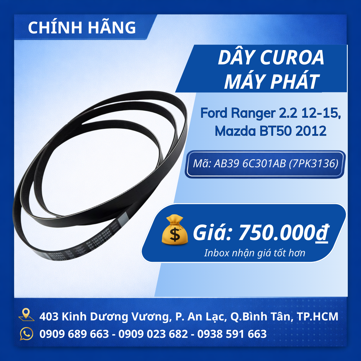 Dây curoa máy phát Ford Ranger 2.2 2012-2015, Mazda BT50 2012 CH