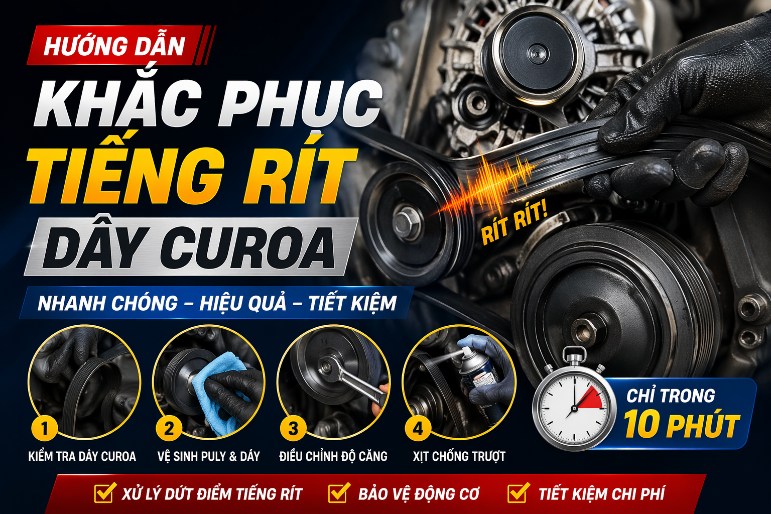 Khắc phục tiếng rít dây curoa nhanh chóng – Nguyên nhân & cách xử lý
